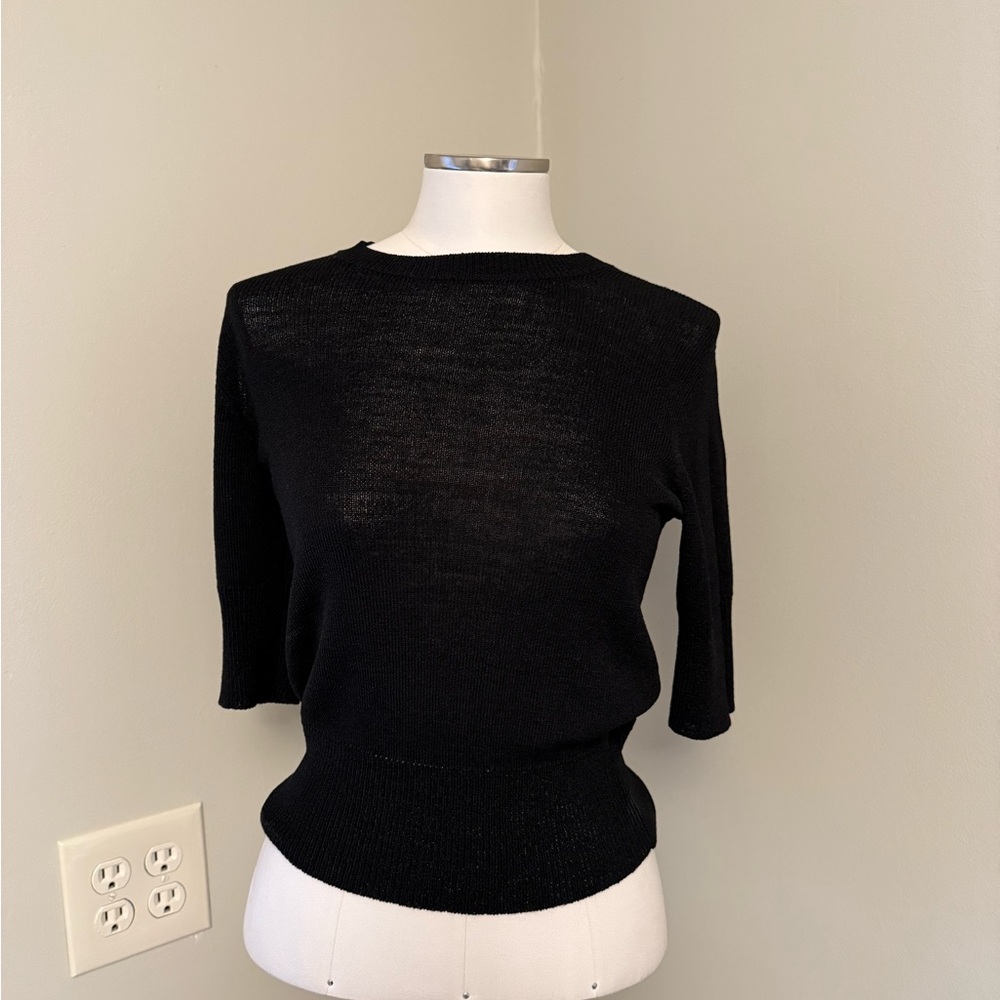 J. Crew 3/4 Sleeve Black Crew Neck Sweater